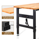 48" Adjustable Workbench, Rubber Wood Top Heavy-Duty Workstation, 2000 LBS Load Capacity Hardwood Worktable with Power Outlets for Garage, Workshop, Office, Home HONRISE