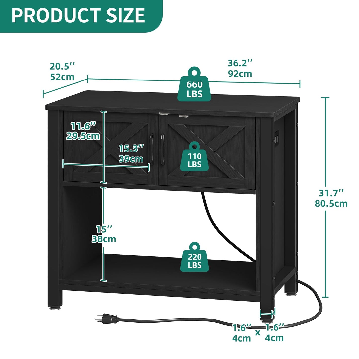 DWVO 40-50 Gallon Aquarium Stand with Power Outlets, Cabinet for Fish Tank Accessories Storage - Metal Frame Fish Tank Stand Suitable for Turtle Tank, Reptile Terrarium, 660LBS Capacity, Black