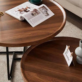 Nesting Coffee Table Set of 2, Round Center Table with Non Slip Feet Side,End Tables with Wood Grain Top for Living Room Office Wood Grain Brown,28 * 18in&20 * 15in MilleLoom