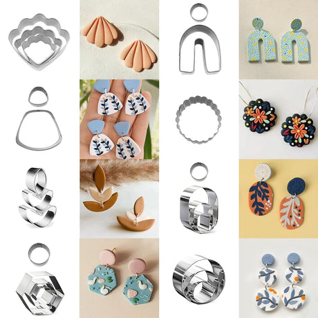 PTFJZ Polymer Clay Cutters for Earring Making 76pcs Clay Tools Set 67 Shapes Stainless Steel Clay Cutters with 8 Circle Shape Cutters 1 Letter Stamp PTFJZ