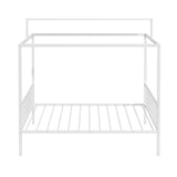 SOFTSEA 3-in-1 Convertible Twin Montessori Floor Bed, Twin Size Metal Canopy Bed with Metal Slats Support for Kids Teens, Adjustable Slats & Fence Guardrails, White SOFTSEA