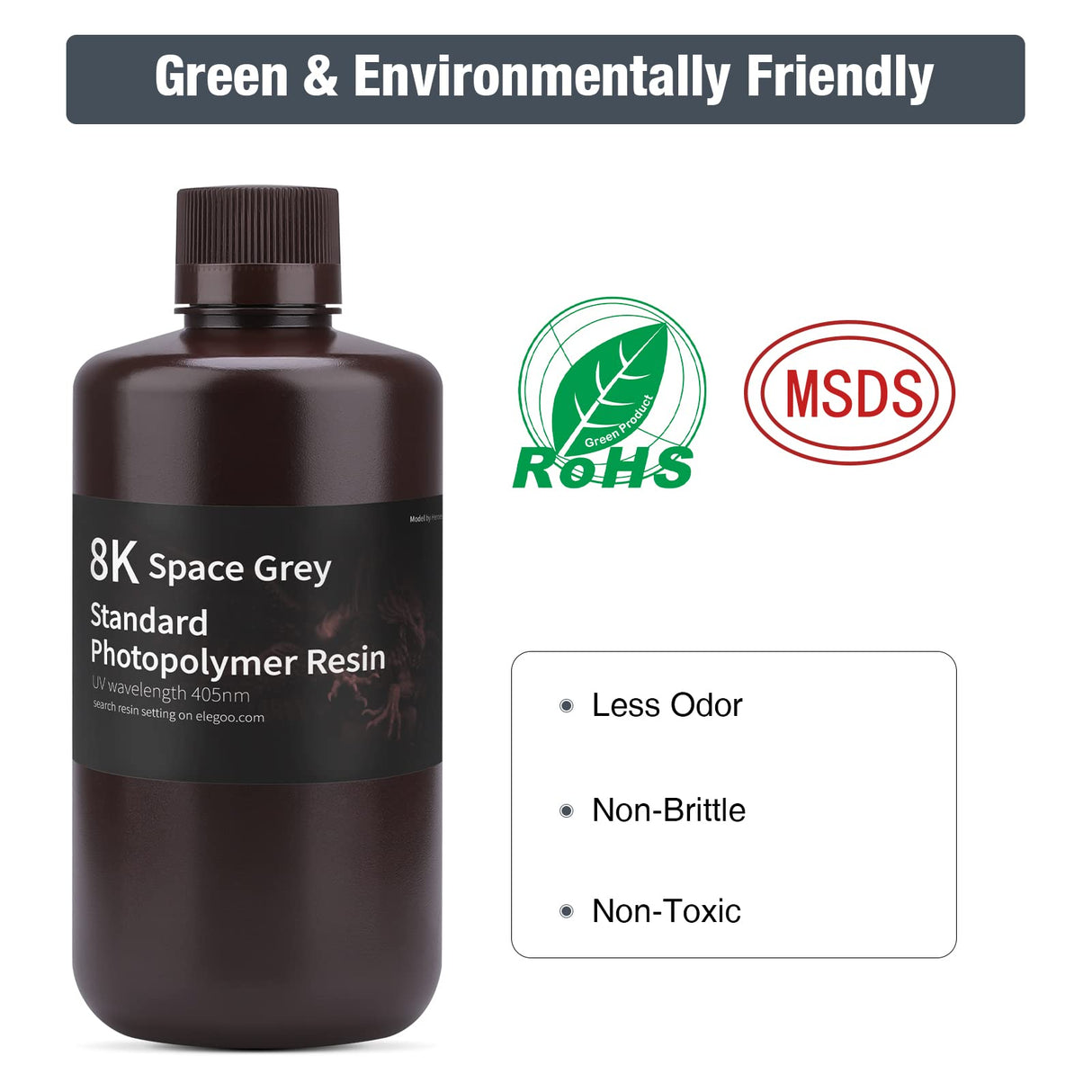 ELEGOO 8K 3D Printer Resin, Standard Photopolymer Resin 405nm UV-Curing Resin, Best for 8K/9K/12K LCD 3D Printer Space Grey 1000G ELEGOO