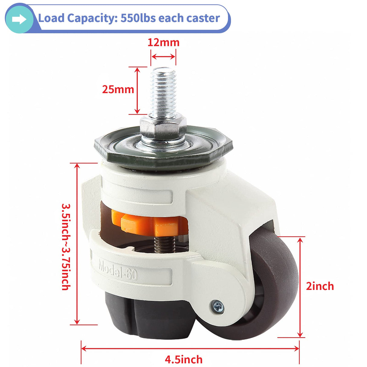MOLIGOU 4Pcs Leveling Stem Casters, Heavy Duty Workbench Casters, Retractable Leveling Casters for Equipment, Total Load Capacity 2200 Lbs MOLIGOU