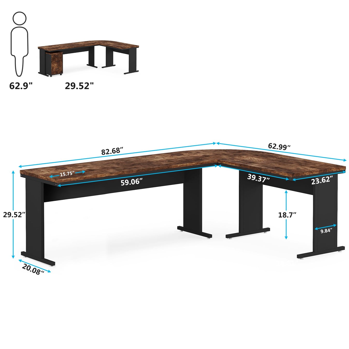 Tribesigns 83" L-Shaped Executive Desk, Large Office Desk with 3-Drawer Mobile File Cabinet, Industrial Corner Computer Desk with Storage Drawers, Business Furniture Desk Workstation for Home - WoodArtSupply