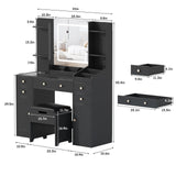 Fameill Black Makeup Vanity with 10 Lights & Power Outlets, Big Vanity with 3 Storage Compartments, Vintage Vanity Set with Large Drawers and Storage Cabinet, 45in Fameill