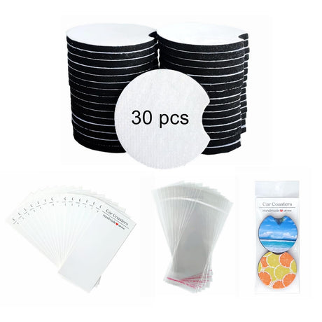60PCS Sublimation Coasters Blanks, Round Car Coasters Sublimation Blanks Set, Car Coaster Packaging with Display Cards Bags, 4 Inch Blank Cup Mat for Sublimation Transfer Heat Press DIY Crafts GetALift
