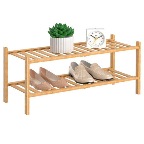 RONGJIA 2 Tier Bamboo Shoe Rack for Closet Free Standing Wood Shoe Shelf Storage Organizer for Entryway Small Space Stackable, Natural RONGJIA