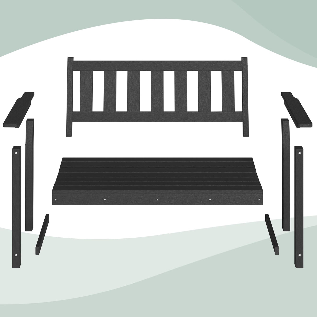 ACUEL HDPE Memorial Bench – 50'' Weatherproof Durable Outdoor Bench, 2-Person Park Bench, Easy to Move, Multi-Purpose Design Ideal for Porch, Patio, Church, and School (Black) ACUEL