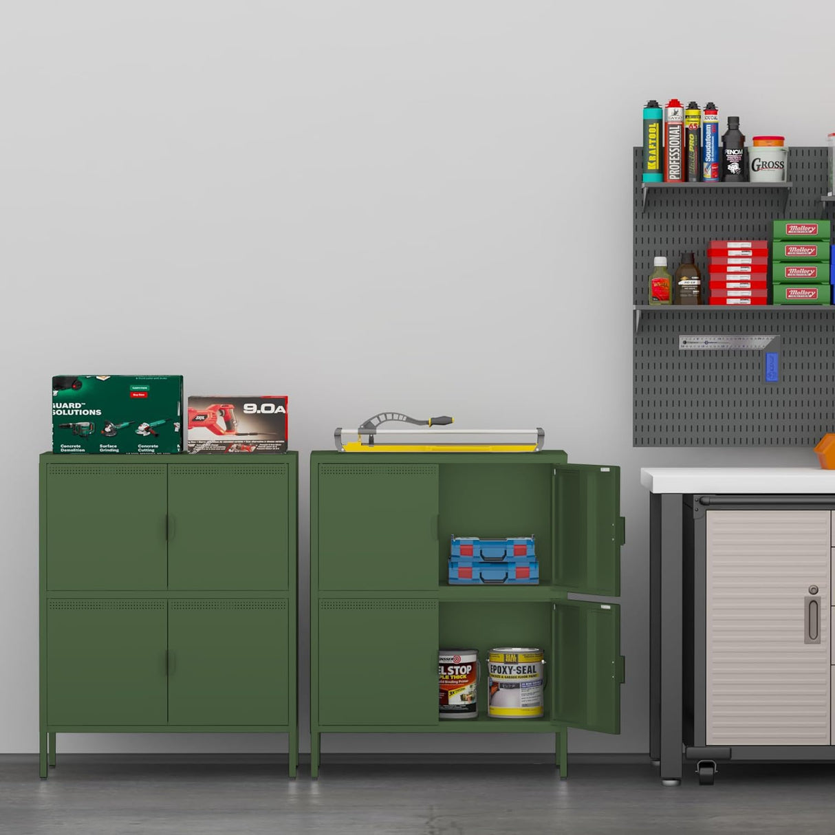 YAUWOH Metal Locker Storage Cabinet with 4 Doors and 3 Shelves，39.96" Tall Steel Office Storage Cabinet for Office,Home,Garage,Gym,School YAUWOH