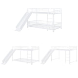 Bellemave Twin Over Twin Bunk Bed with Slide and Ladder, Metal Bunk Bed for Kids, Girls, Boys, Removable Fence, Low Bunk Bed with Slide, with Door, White Bellemave