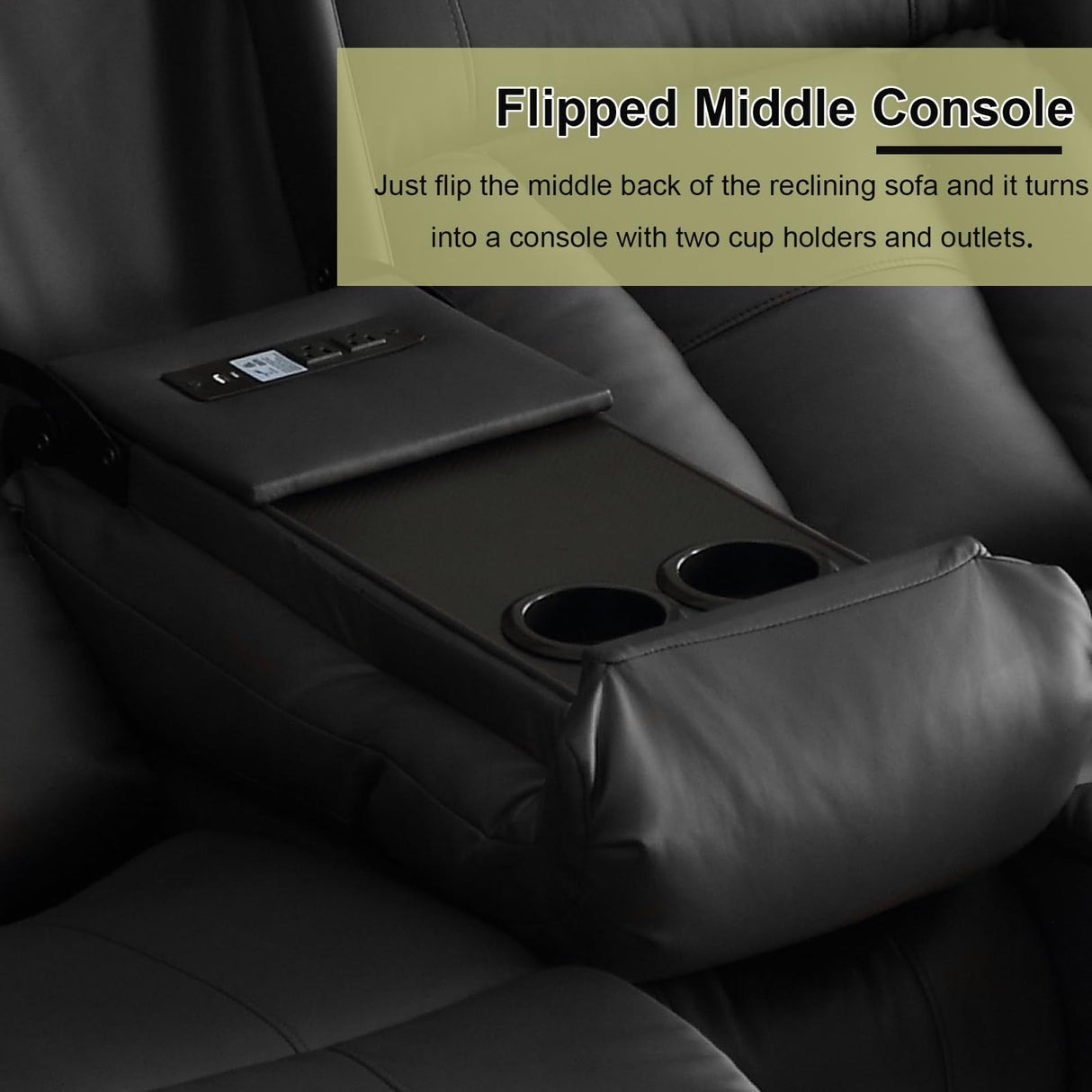 IBTKIG 72.8" Manual Reclining Loveseat Sofa - Wall Hugger Double Loveseat Recliner with Console, Fold-Down Table and Built-in Outlets, Manual Recliner Chair for Living Room RVs Home Theater (Black) IBTKIG