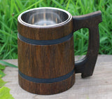 Old Style Viking Beer Mug Wooden Handmade Retro Brown Cup, Oak Beer Tankard - Wood Carving Beer Mug of Wood Eco Friendly Beer Mug for Men, Wooden Beer Tankard - Great Gift Idea Etno Motif