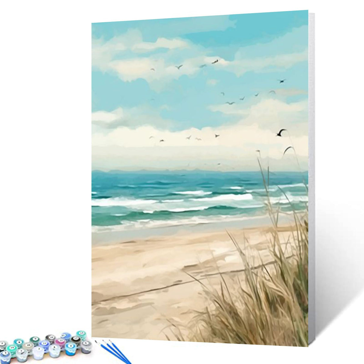 Seaside Beach Paint by Numbers Kits 16x20 inch Canvas DIY Oil Painting for Kids, Students, Adults Beginner with Brushes and Acrylic Pigment Beach Scenery Landscape Decor Photo Gift(without Frame) Tucocoo