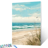Seaside Beach Paint by Numbers Kits 16x20 inch Canvas DIY Oil Painting for Kids, Students, Adults Beginner with Brushes and Acrylic Pigment Beach Scenery Landscape Decor Photo Gift(without Frame) Tucocoo