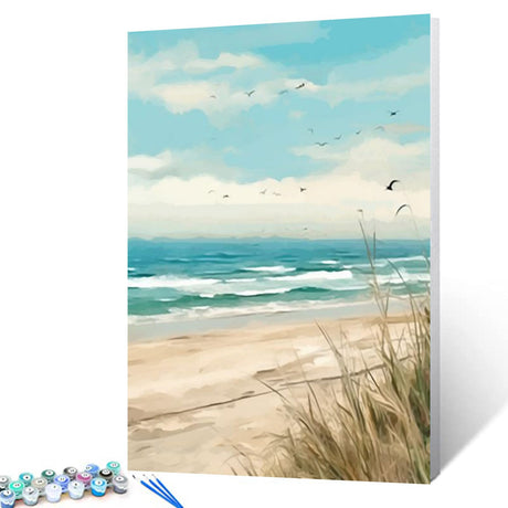 Tucocoo Seaside Beach Paint by Numbers Kits 16x20 inch Canvas DIY Oil Painting for Kids, Students, Adults Beginner with Brushes and Acrylic Pigment Beach Scenery Landscape Decor Photo Gift(DIY Frame) Tucocoo