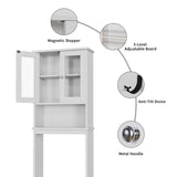 Shintenchi Over The Toilet Storage Cabinet, Bathroom Shelf Organizer with Anti-Tip Device Small Freestanding Space Saver with Adjustable Shelf and Glass Door, White Shintenchi