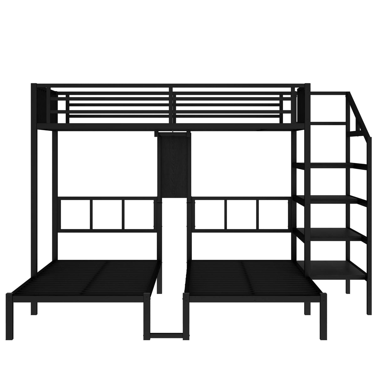 Bellemave Triple Bunk Bed for Kids, Adults, Teens, Twin Over Twin & Twin Metal Bunk Beds for 3 Kids, Triple bunk beds（Heavy Metal, Black with staircases） Bellemave