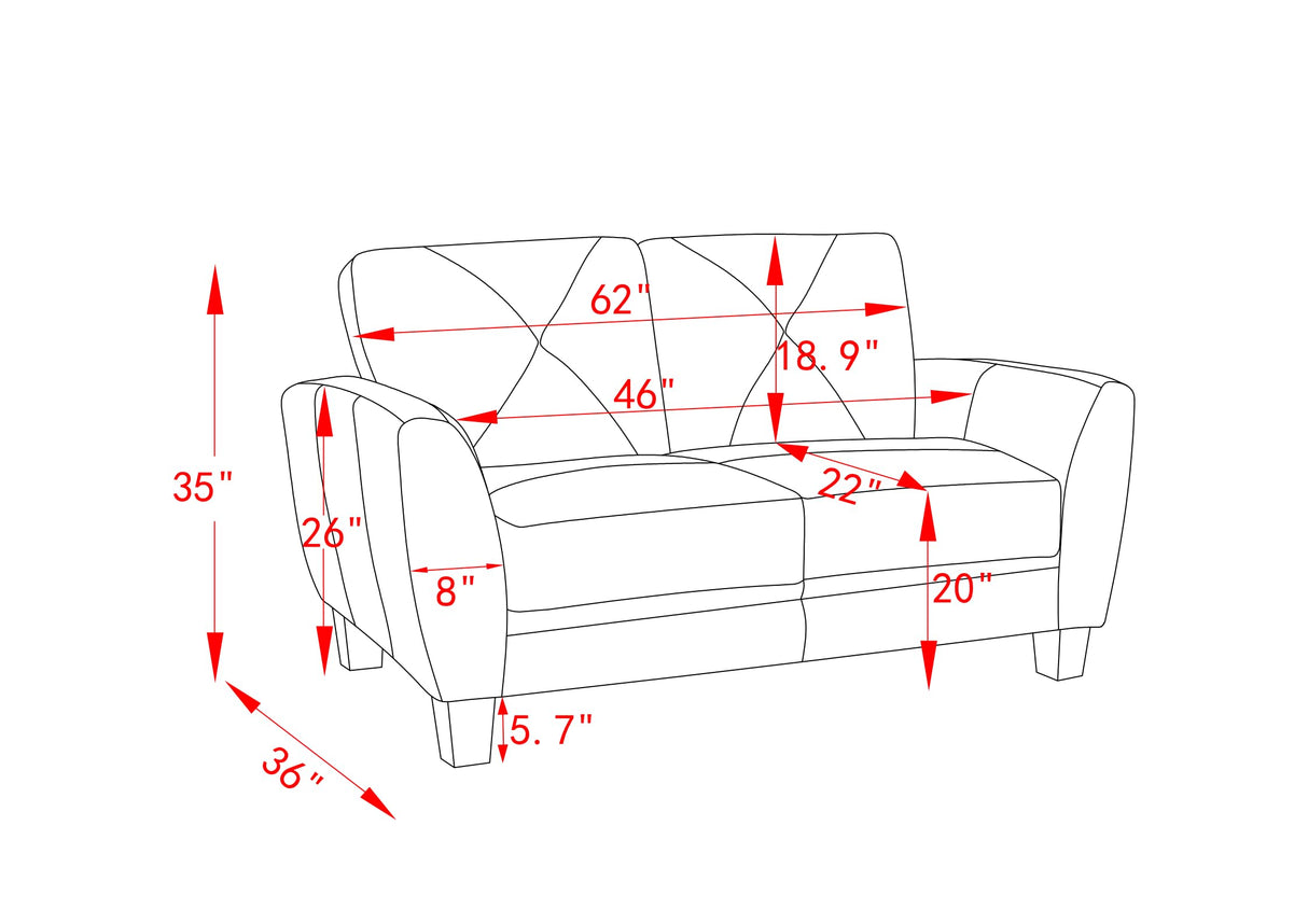 Genuine Leather Loveseat Sofa, 2 Seater Modern Sofa Couch for Living Room, Brown (62'') Secsofier