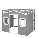 VilroCaz Stylish Gray and White Full Size Loft Bed with Safety Guardrail and Playhouse Design VilroCaz