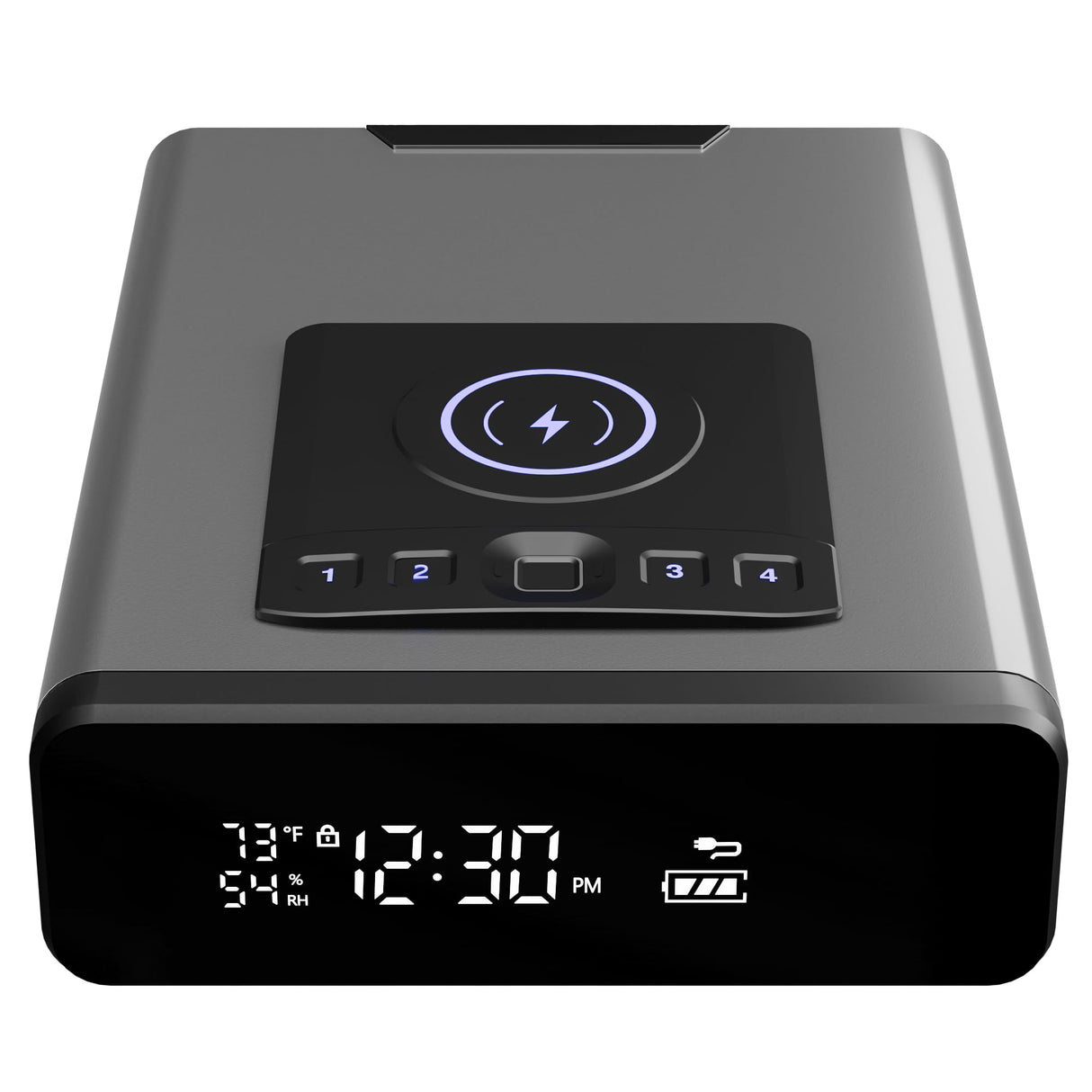 Mboko Biometric Discreet Gun Safe with 12-Hour Time Clock Display, Wireless Charging Gun Safe for Handgun with Adjustable Brightness, Backlit Keypad, LED Light, and Auto Pop-up Access Mboko