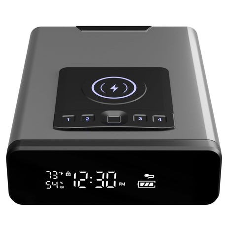 Mboko Biometric Discreet Gun Safe with 12-Hour Time Clock Display, Wireless Charging Gun Safe for Handgun with Adjustable Brightness, Backlit Keypad, LED Light, and Auto Pop-up Access Mboko