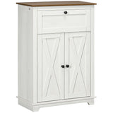 HOMCOM Farmhouse Barn Door Accent Cabinet, Kitchen Sideboard Storage Cabinet with Double Doors, Drawer, and Adjustable Shelf for Bedroom, Living Room, White HOMCOM