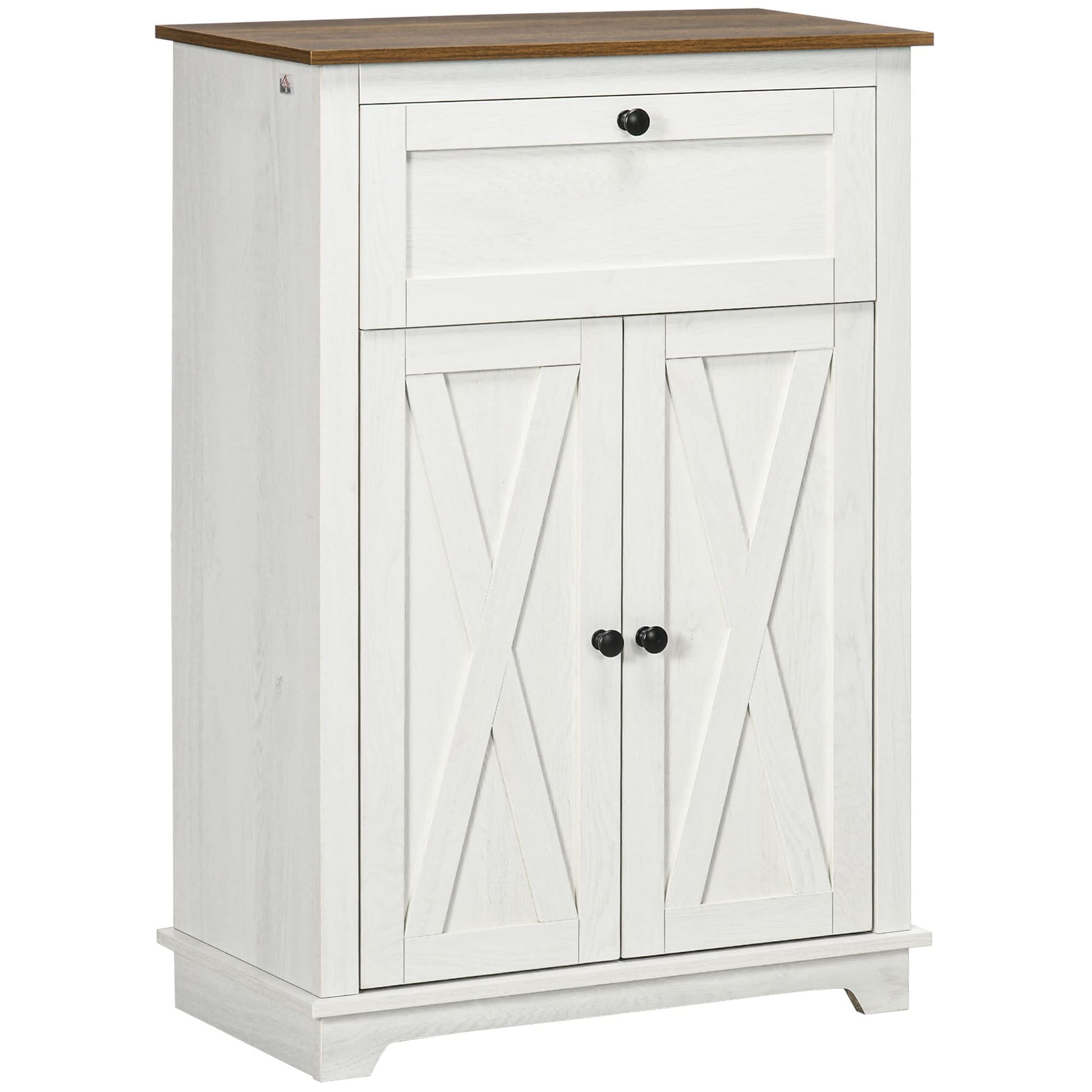 HOMCOM Farmhouse Barn Door Accent Cabinet, Kitchen Sideboard Storage Cabinet with Double Doors, Drawer, and Adjustable Shelf for Bedroom, Living Room, White - WoodArtSupply