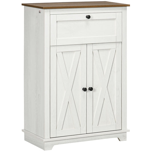 HOMCOM Farmhouse Barn Door Accent Cabinet, Kitchen Sideboard Storage Cabinet with Double Doors, Drawer, and Adjustable Shelf for Bedroom, Living Room, White - WoodArtSupply