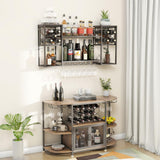 KaKaBB Metal Wall Mounted Wine Rack 2 Tier, Bar Shelves for Liquor Bottles with Glass Holder Storage, Floating Liquor Wall Shelf for Home Bar Kitchen Dining Room (Black) KaKaBB
