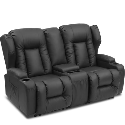 SAMERY 66" RV Loveseat Recliner Sofa, 6" Wall Hugger Reclining Loveseat with Storage Console, Manual Faux Leather Recliner Sofa Couch for Living Room RV Theater Seating with Cup Holder