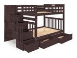 Bedz King Stairway Bunk Beds Full Over Full with 4 Drawers in The Steps and 2 Under Bed Drawers, Dark Cherry Bedz King