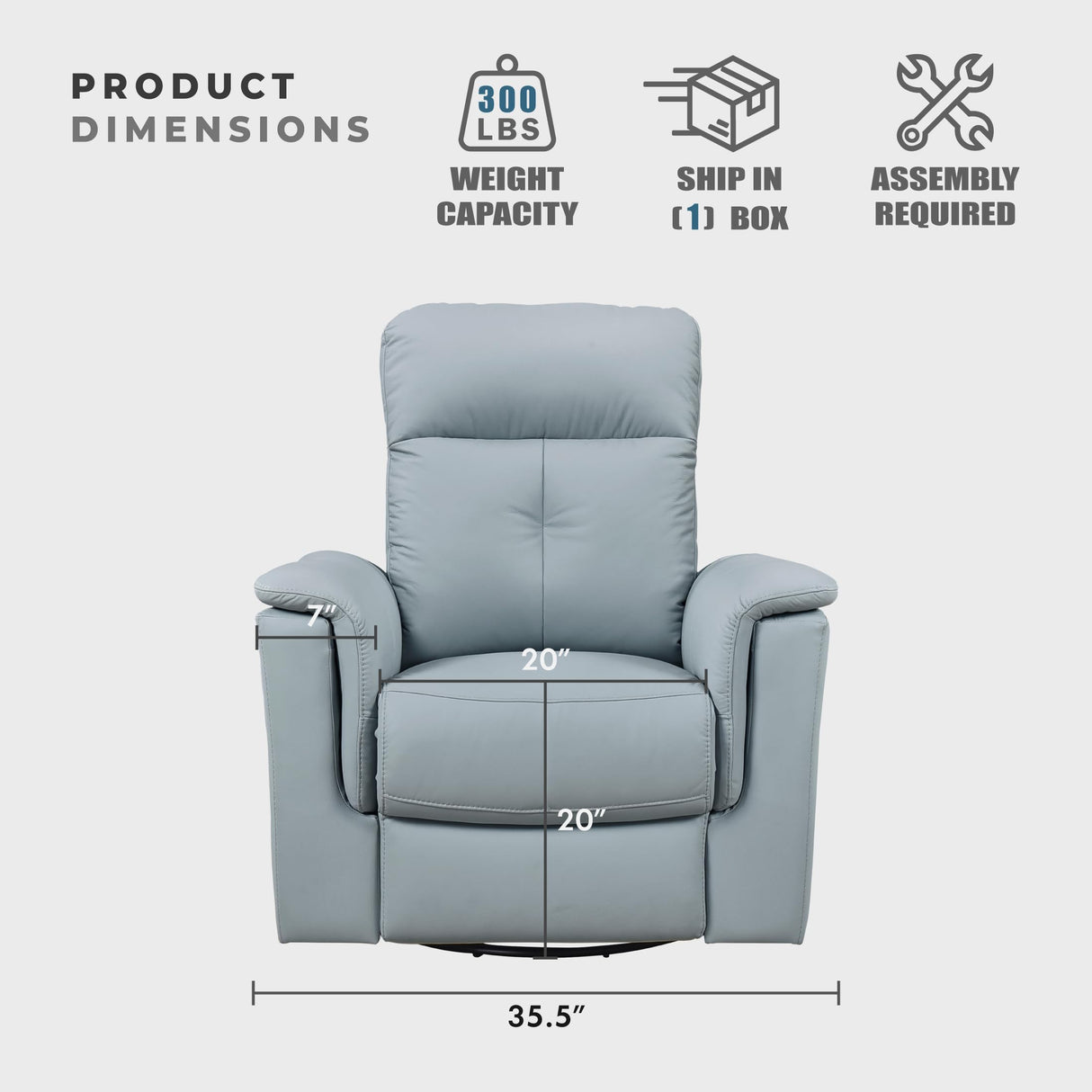 Lexicon Swivel Glider Recliner Chair, Comfy Nursery Glider, Top Grain Leather Match Recliner, Manual Reclining Chair for Living Room/Office/Apartment, Blue Lexicon