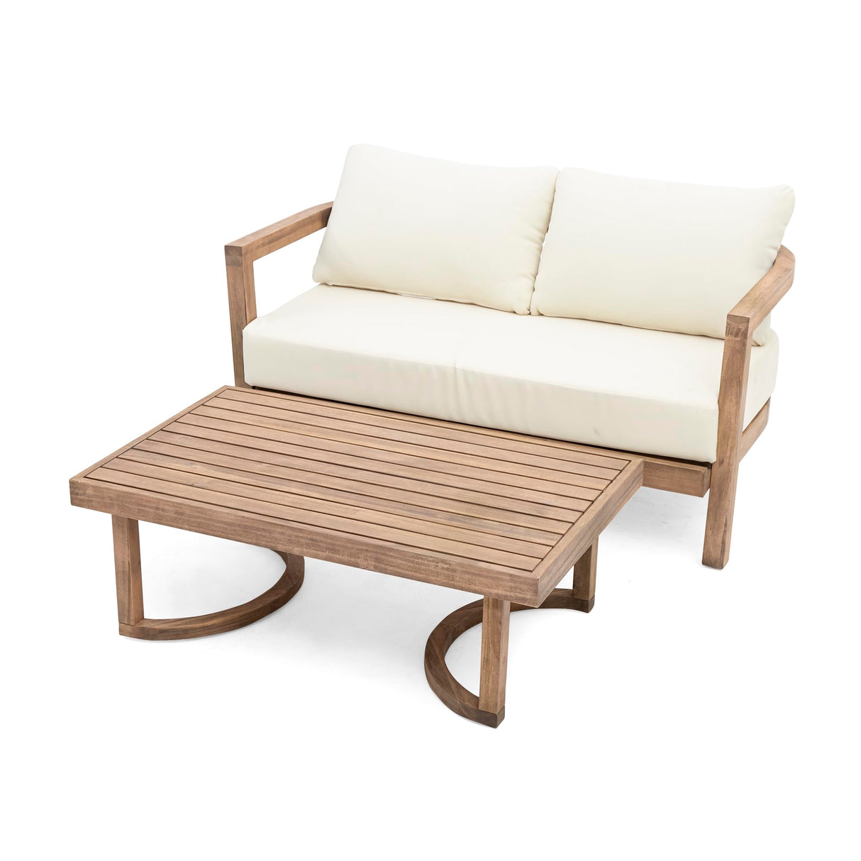 Merax 2-Piece Outdoor Acacia Wood Loveseat Sofa Couch with Coffee Table,Patio Furniture Conversation Set for Backyard Merax