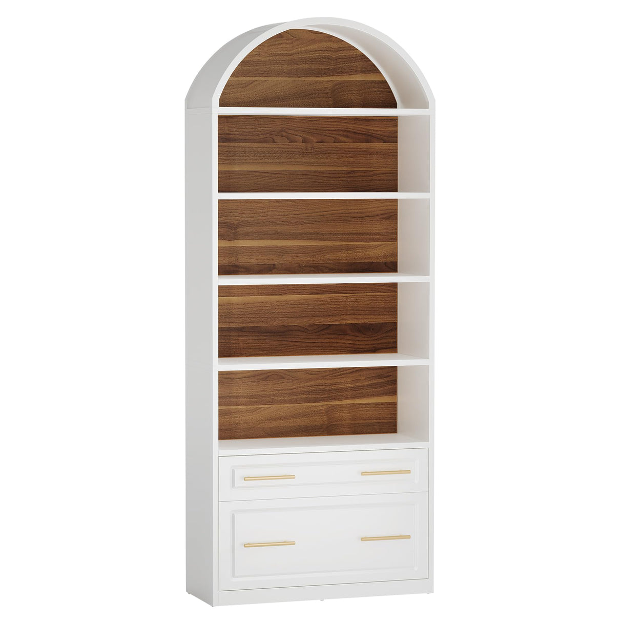 Tribesigns 76.8" Tall Arched Bookcase, 5-Tier Bookshelf with File Cabinet Drawer, Modern Freestanding Wooden Bookshelves, Large Open Display Storage Shelves for Home Office, Living Room Tribesigns