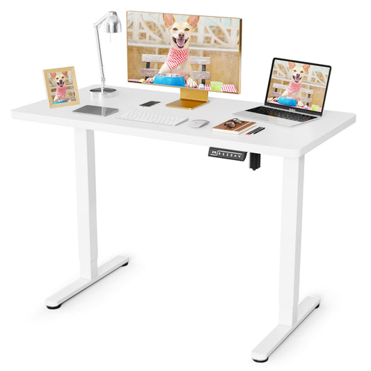 JOY worker Electric Height Adjustable Standing Desk, White Whole Piece 48 x 24 Inches Sit Stand Up Desk with Memory Controller, Quick Assembly Standing Workstation for Home Office - WoodArtSupply