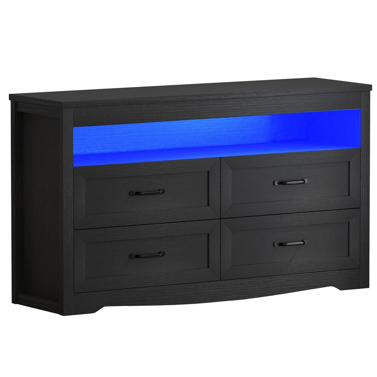 Wodeer 4 Drawer Dresser Chests with LED Light,Wide Chest of Drawers with Metal Handles,Wood Dresser for Storage and Organization for Bedroom,Living Room, Nursery,Hallway,Black Wodeer