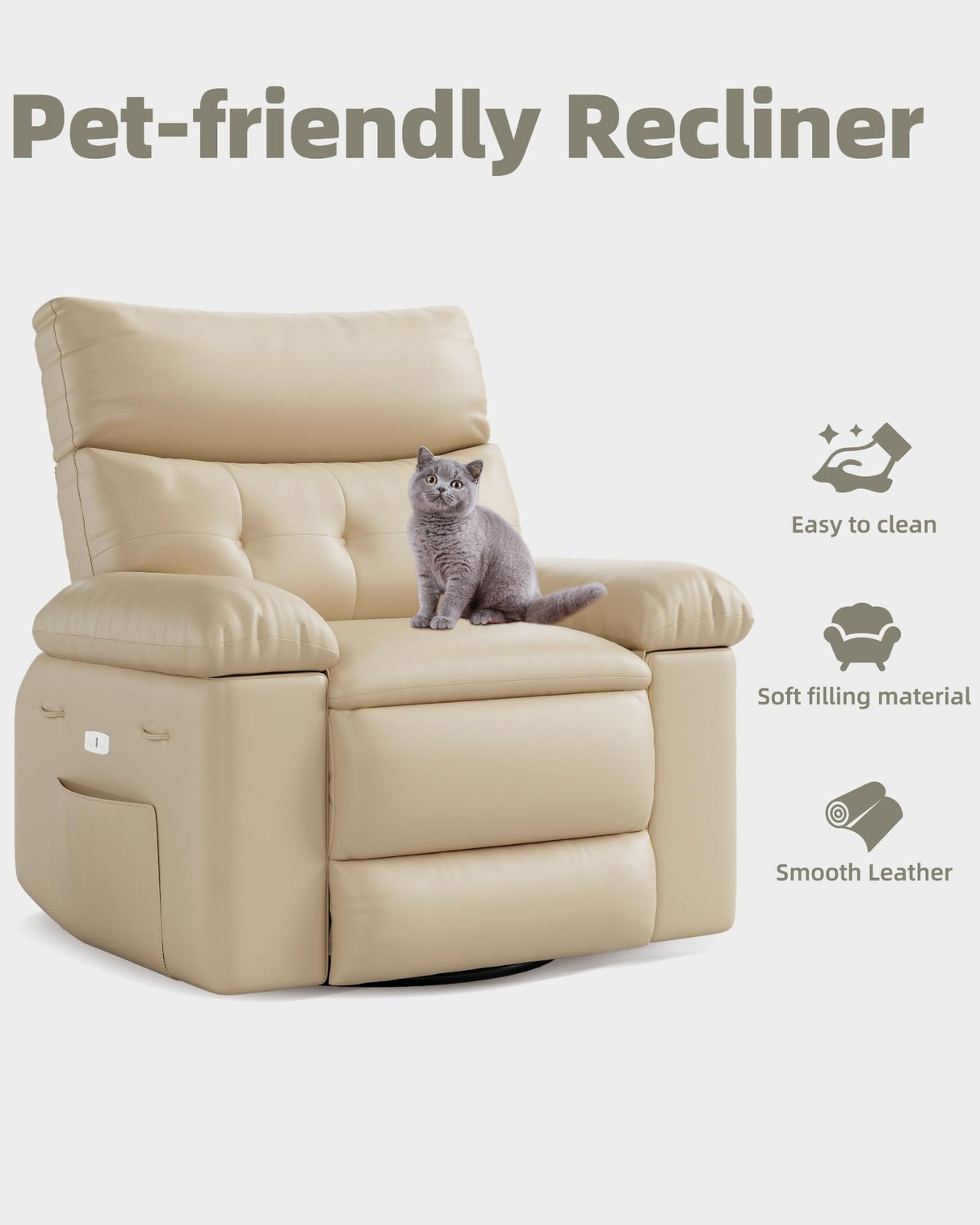 GarveeHome Electric Swivel Massage Chair, Power Rocking Recliner with Vibration and Heating, Overstuffed PU Leather Single Sofa with USB Port and Storage, Glider for Living Room Nursery GarveeHome