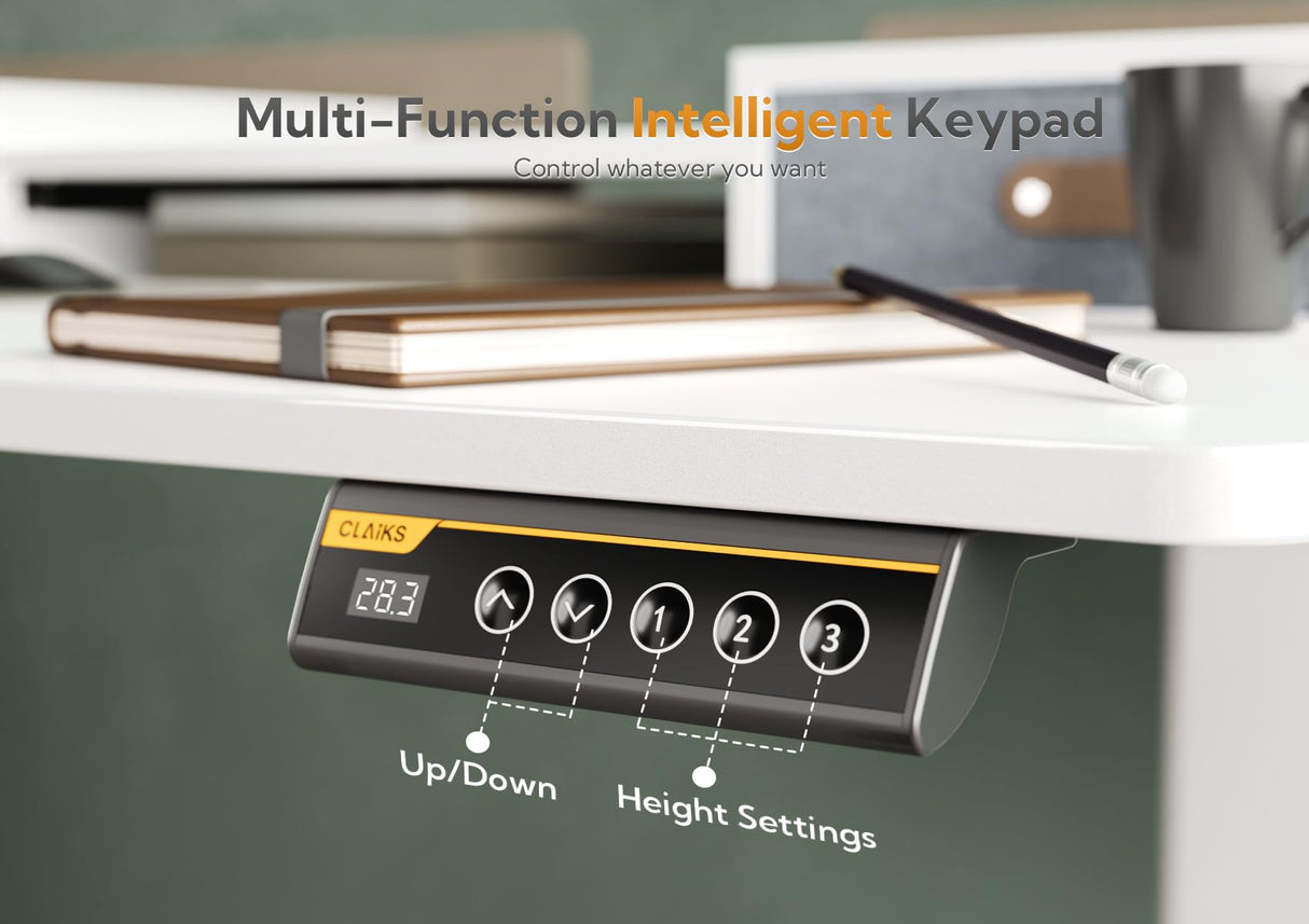 Claiks Standing Desk with Drawers, Stand Up Electric Standing Desk Adjustable Height, Sit Stand Desk with Storage Shelf and Splice Board, 48 Inch, White Claiks