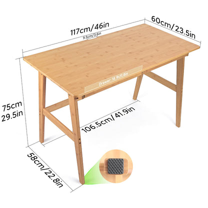 Nnewvante Writing Computer Desk 46" Bamboo Home Office Table with 2 Drawers, Modern Furniture Simple Study Makeup Workstation - WoodArtSupply