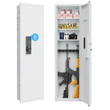 53" Wall Gun Safe with Fingerprint, Wall Safe Between Stud, Hidden Wall Gun Safe for Rifles with Adjustable Shelves,Assembled Rifle Gun Safe for Storage Firearm Money Valuables White CuisinSmart
