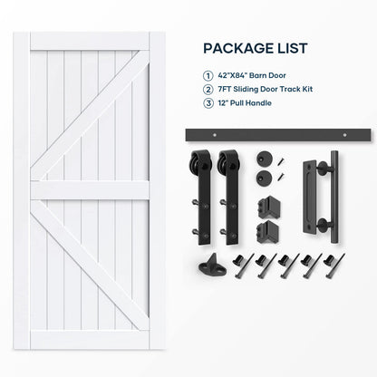 EaseLife 42in x 84in Sliding Barn Door with 7FT Barn Door Hardware Track Kit Included,Solid LVL Wood Slab Covered with Water-Proof & - WoodArtSupply