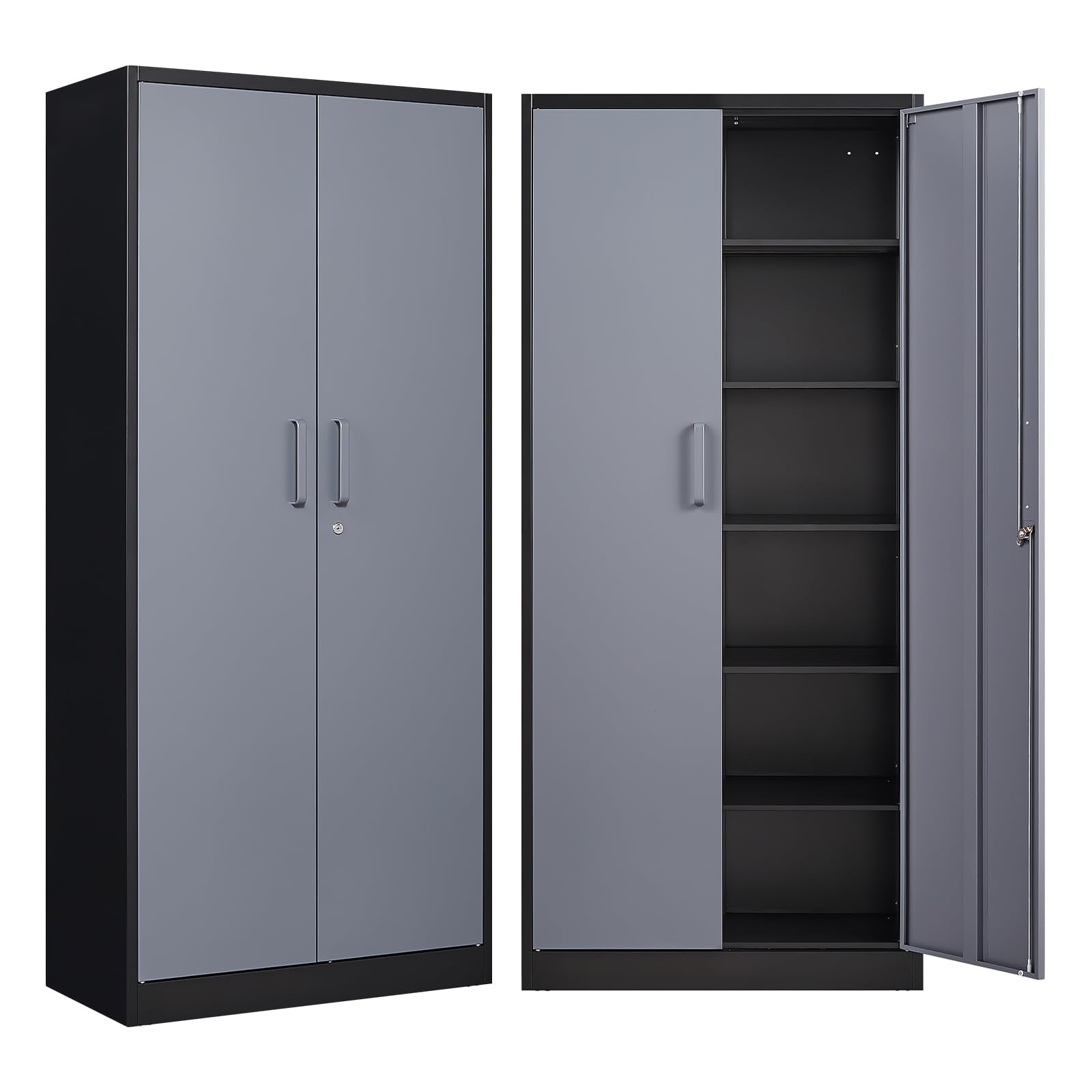 NODHM Garage Storage Cabinet with Lock, 72" Steel Storage Cabinet with Doors and 5 Adjustable Shelves, Metal Utility Cabinet Tall File Cabinet for Garage, Office, Home - WoodArtSupply