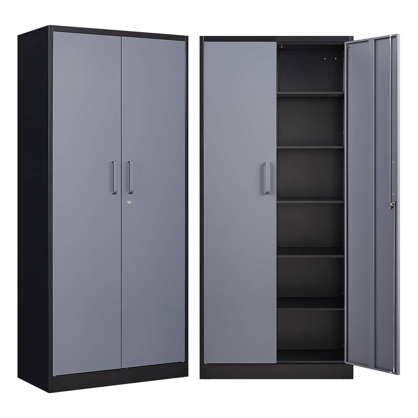 NODHM Metal Storage Cabinets with Lock, 71" Garage Storage Cabinet with 2 Door and 5 Adjustable Shelves, Steel Lockable Tool Cabinets for Home, Office, Gym, Garage - WoodArtSupply