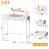HIGDBFE Makeup Vanity Desk with Mirror and Lights, Small Vanity Table with Height-Adjustable Stand, 3 Fabric Drawers Vanity Desk for Girls Gifts, Bedroom and Small Spaces, 27.5'', White&Pink HIGDBFE