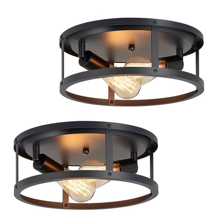 SKEJAO 13 inch Black Flush Mount Ceiling Light Fixture,2-Light Hallway Light fixtures Ceiling,Light Fixtures Ceiling Mount for Kitchen,Farmhouse,Bedroom (2 Pack) SKEJAO