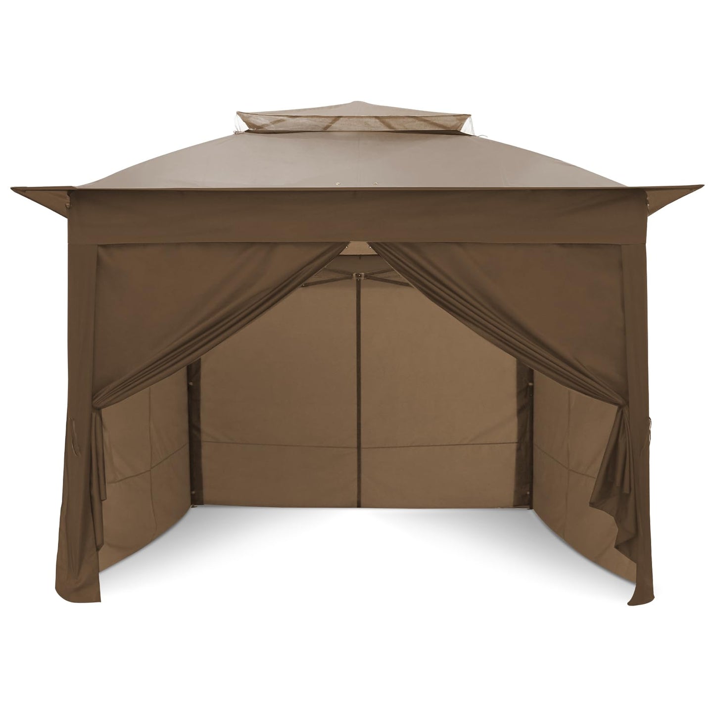 COOS BAY 11x11 Pop-up Instant Gazebo Tent with 4 Sidewalls Outdoor Canopy Shelter with Carry Bag, Stakes and Ropes, Brown - WoodArtSupply