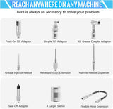 PONEYA 9 PCS Grease Gun Couplers, Quick Connect Greasing Accessory Kit with Grease Gun Tips 12" Flex Hose & Roll Up Case, Perfect for Quick Release Grease Couplers to Reach Any Grease Fitting PONEYA