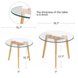Bambloom Glass Coffee Table, Round Clear Nesting Tables Set of 2, Transparent Modern Accent Living Room Side Table End for Home Office Apartment Sofa, Easy Assembly Bambloom