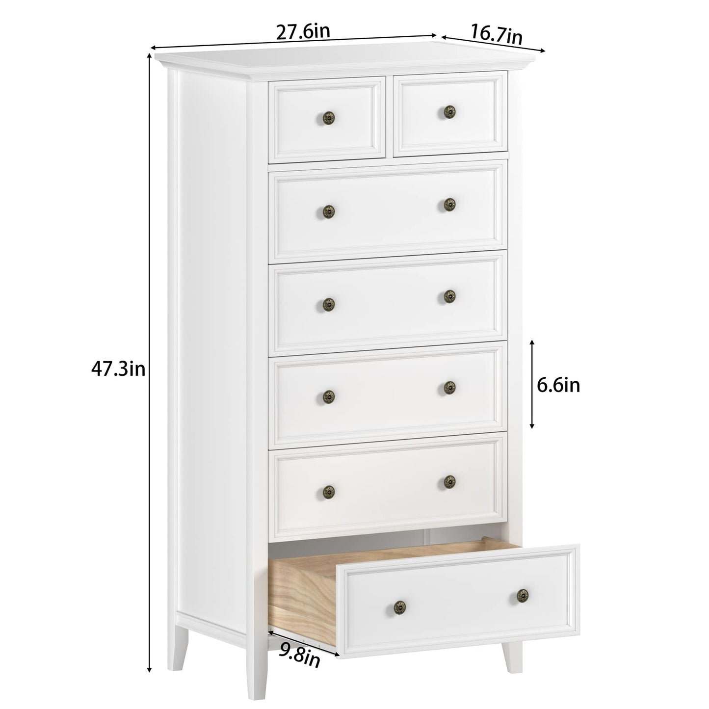 IKENO White 7 Drawer Tall Dresser, Tall Solid Wood Large Storage Cabinet, Modern Simple White Tall Chest of Drawer for Bedroom Living Room Hallway Entryway (White) - WoodArtSupply