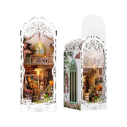 DIY Book Nook Kit - Miniature Dollhouse Booknook Kit for Adults,Teens, 3D Wooden Puzzle Bookend Bookshelf Deco, Christmas Birthday Gift, Flower House